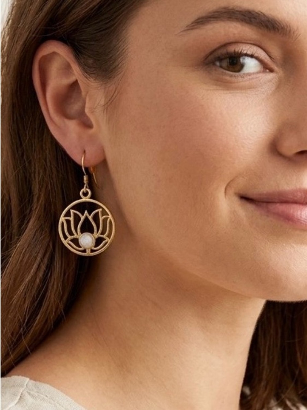 World Market Gold Moonstone Lotus Filigree Drop Earrings
